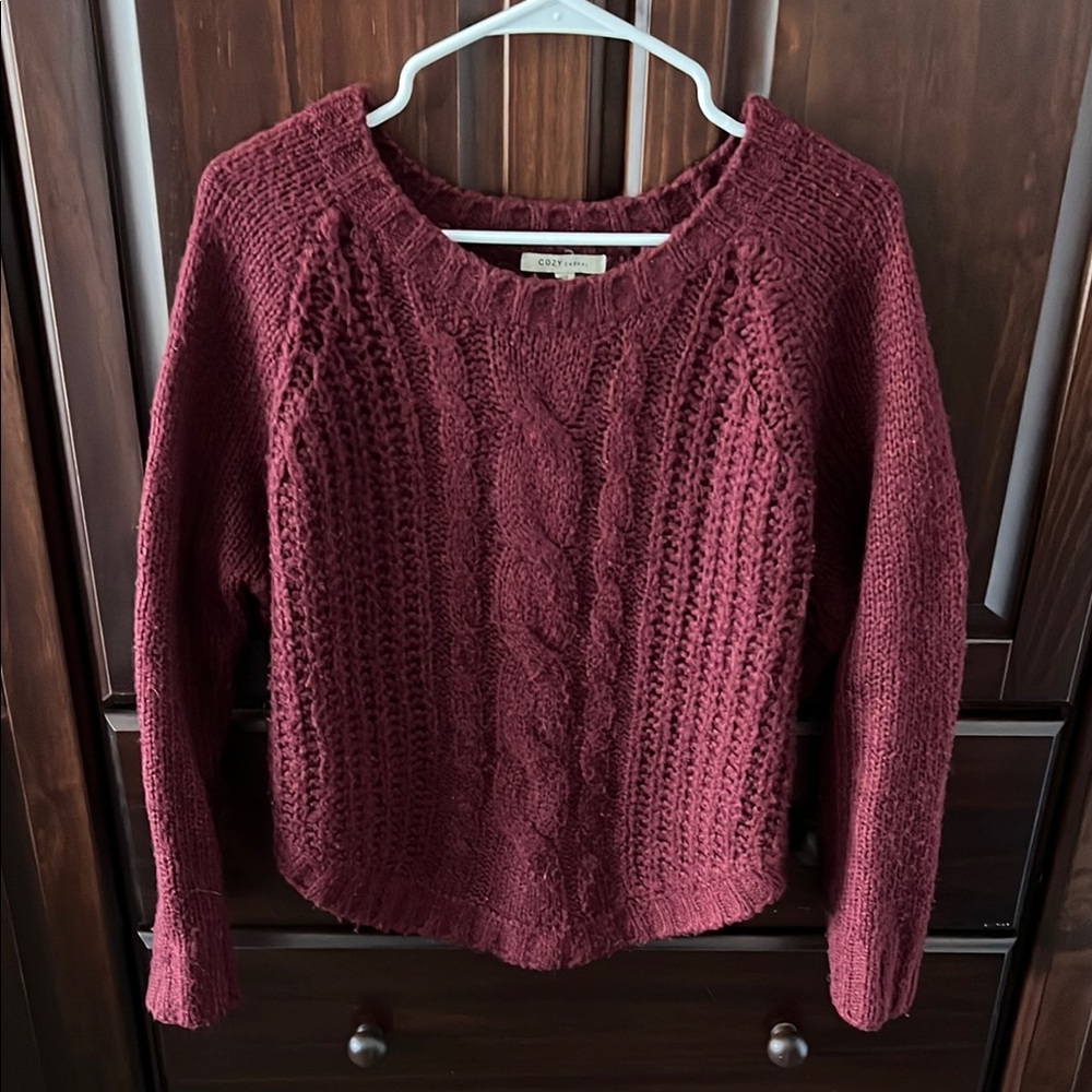 Cozy Casual Red Crew Neck Sweater Chunky Knit
